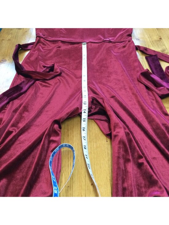 Betsey Johnson Velvet Jumpsuit Sleeveless Ruffled Wide Leg Red Burgundy Size 8 - Picture 7 of 11